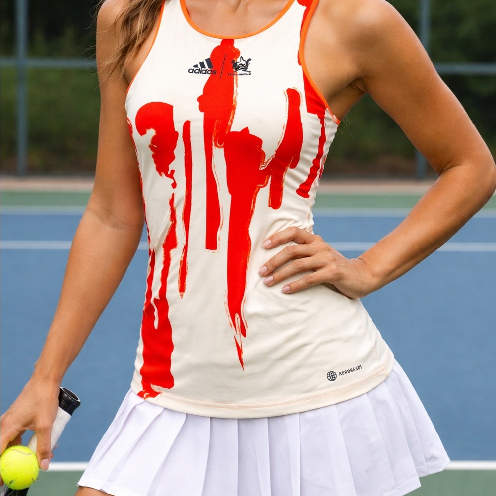adidas Cream Tank Top with Red Abstract Streaks - Picture 2 of 5